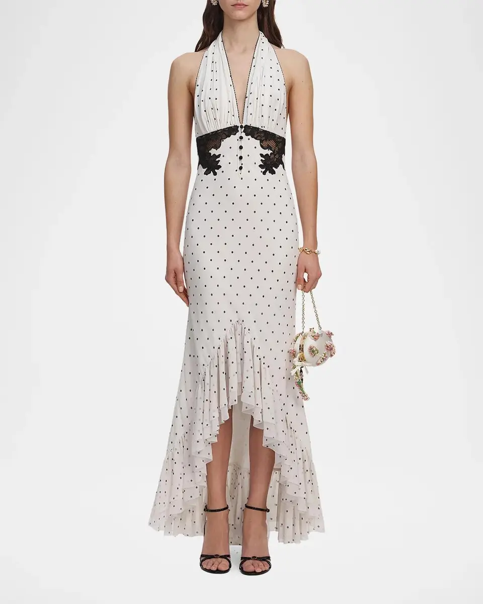 Self-Portrait Polka Dot Halterneck High-Low Maxi Dress | Thumbnail 2 Self-Portrait Polka Dot Halterneck High-Low Maxi Dress | Thumbnail 2