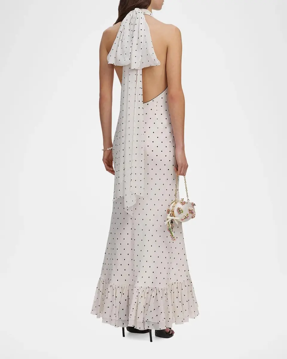Self-Portrait Polka Dot Halterneck High-Low Maxi Dress | Thumbnail 3 Self-Portrait Polka Dot Halterneck High-Low Maxi Dress | Thumbnail 3