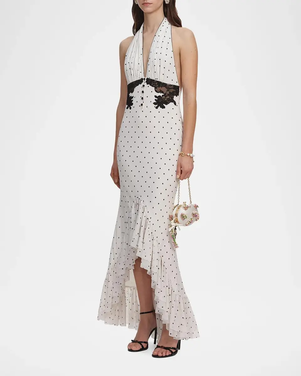 Self-Portrait Polka Dot Halterneck High-Low Maxi Dress | Thumbnail 4 Self-Portrait Polka Dot Halterneck High-Low Maxi Dress | Thumbnail 4