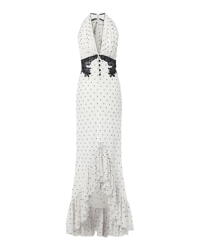 Self-Portrait Polka Dot Halterneck High-Low Maxi Dress