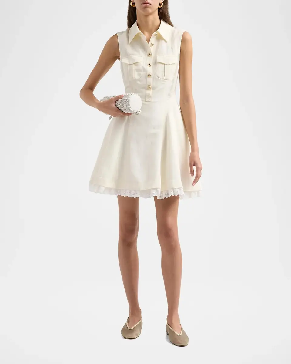 Self-Portrait Linen Sleeveless Mini Shirtdress | Thumbnail 2 Self-Portrait Linen Sleeveless Mini Shirtdress | Thumbnail 2