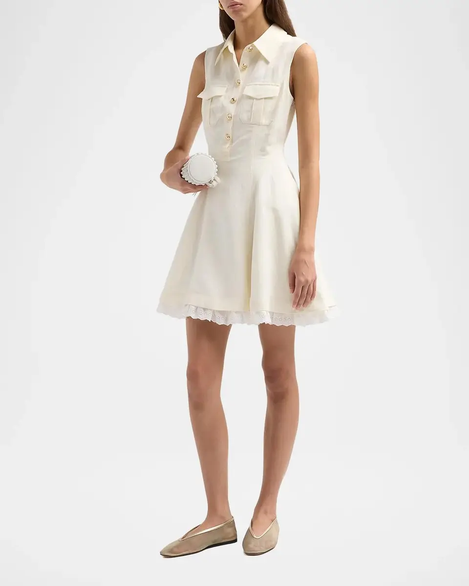 Self-Portrait Linen Sleeveless Mini Shirtdress | Thumbnail 4 Self-Portrait Linen Sleeveless Mini Shirtdress | Thumbnail 4