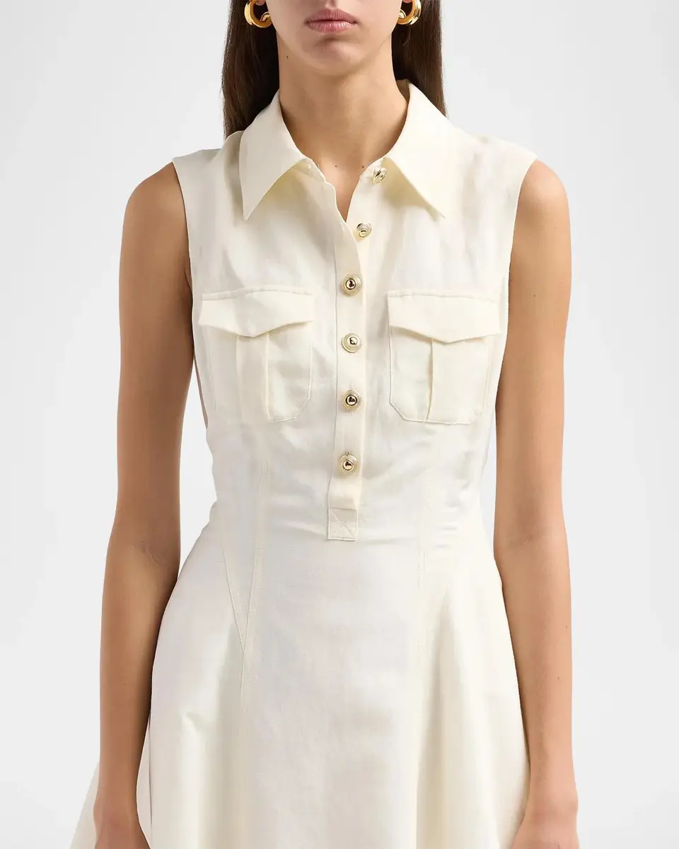Self-Portrait Linen Sleeveless Mini Shirtdress | Thumbnail 5 Self-Portrait Linen Sleeveless Mini Shirtdress | Thumbnail 5