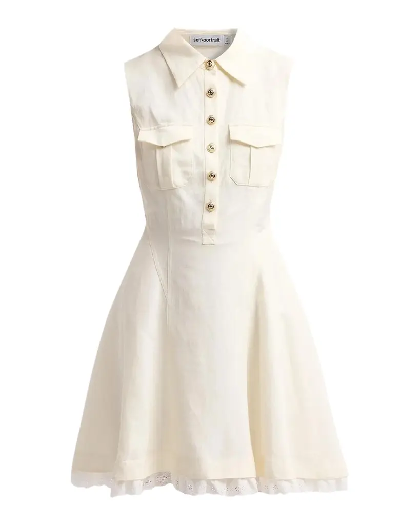 Self-Portrait Linen Sleeveless Mini Shirtdress