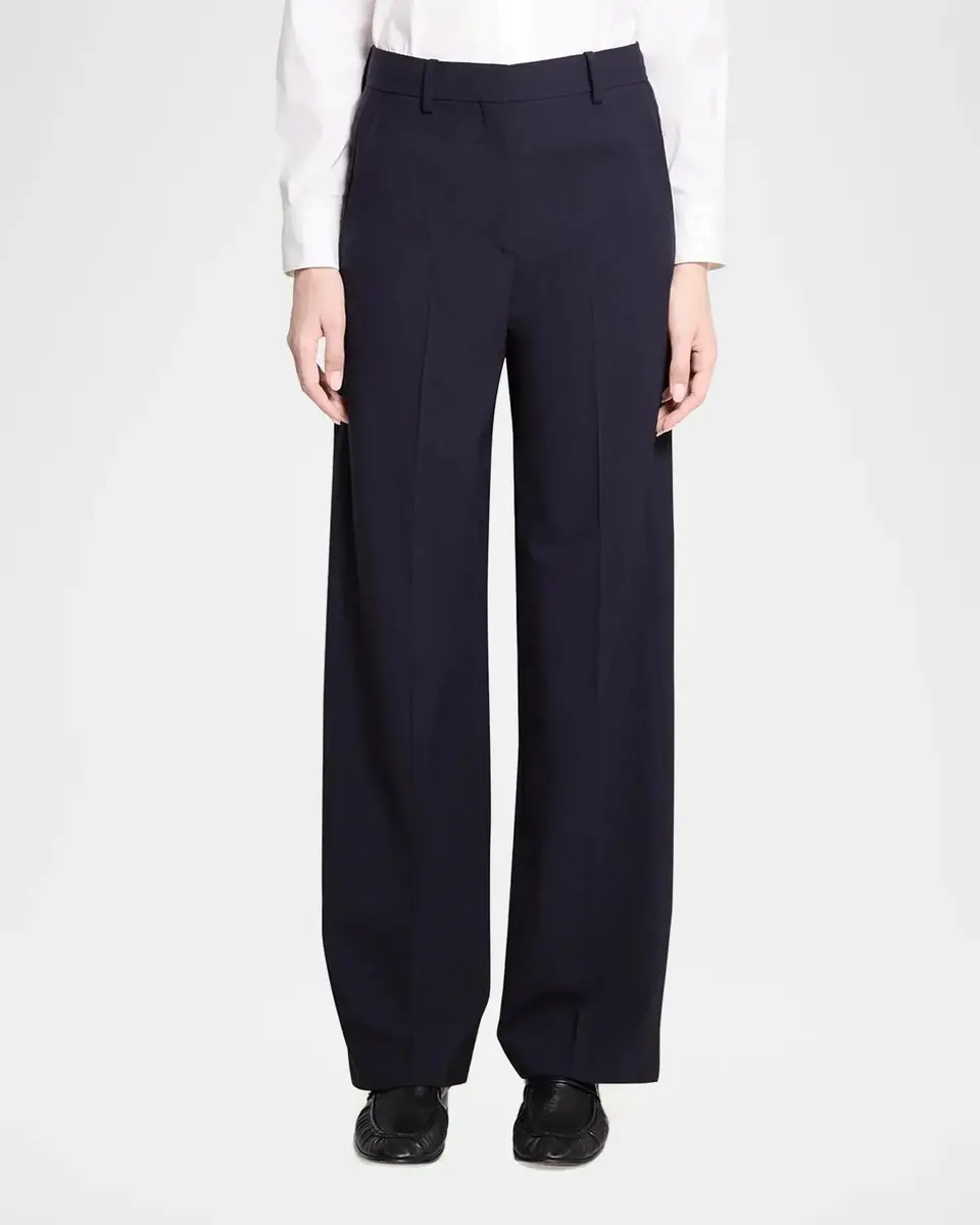 Theory Pleated Stretch Wool Wide-Leg Trousers | Thumbnail 4 Theory Pleated Stretch Wool Wide-Leg Trousers | Thumbnail 4