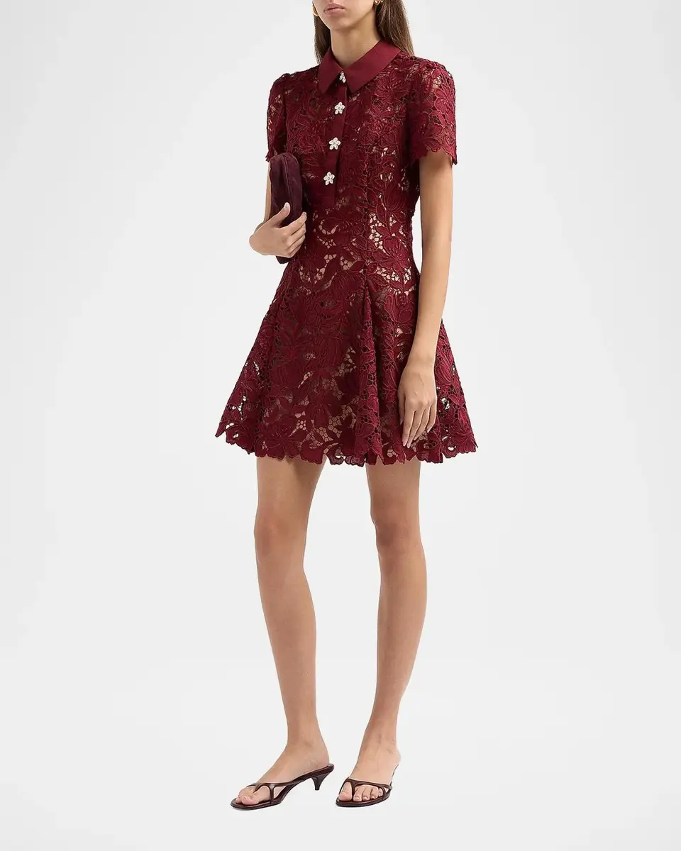 Self-Portrait Lace Mini Shirtdress | Thumbnail 3 Self-Portrait Lace Mini Shirtdress | Thumbnail 3