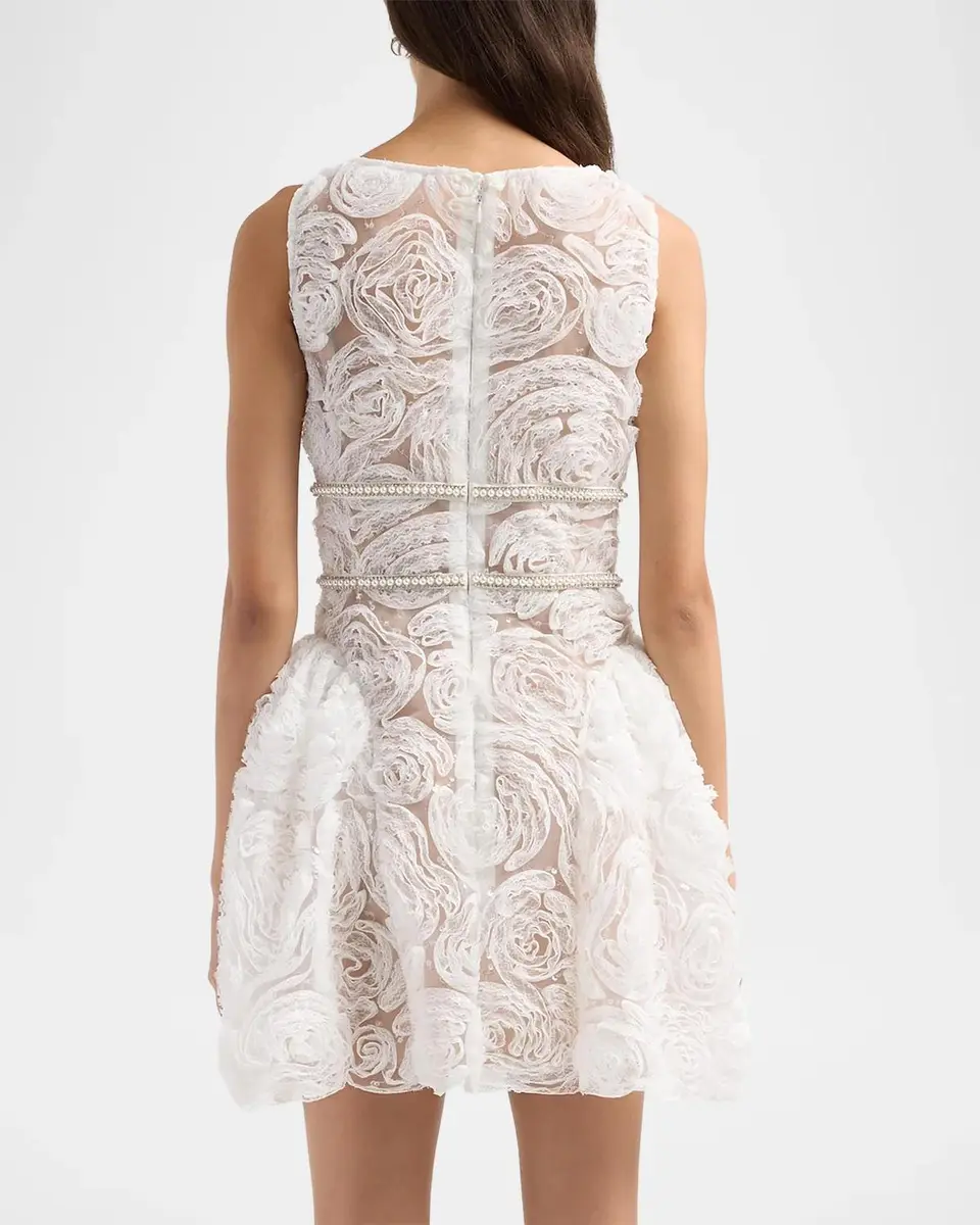 Self-Portrait Tulle Laced A-Line Mini Dress | Thumbnail 3 Self-Portrait Tulle Laced A-Line Mini Dress | Thumbnail 3