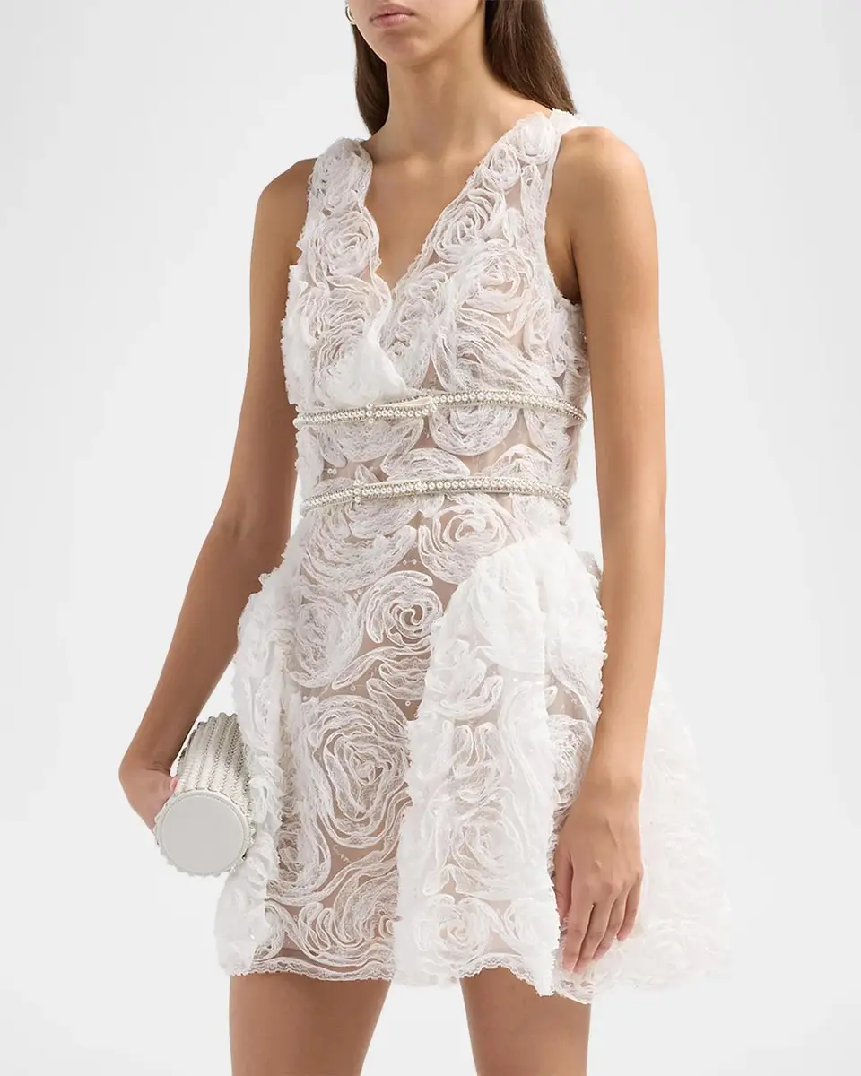 Self-Portrait Tulle Laced A-Line Mini Dress | Thumbnail 4 Self-Portrait Tulle Laced A-Line Mini Dress | Thumbnail 4