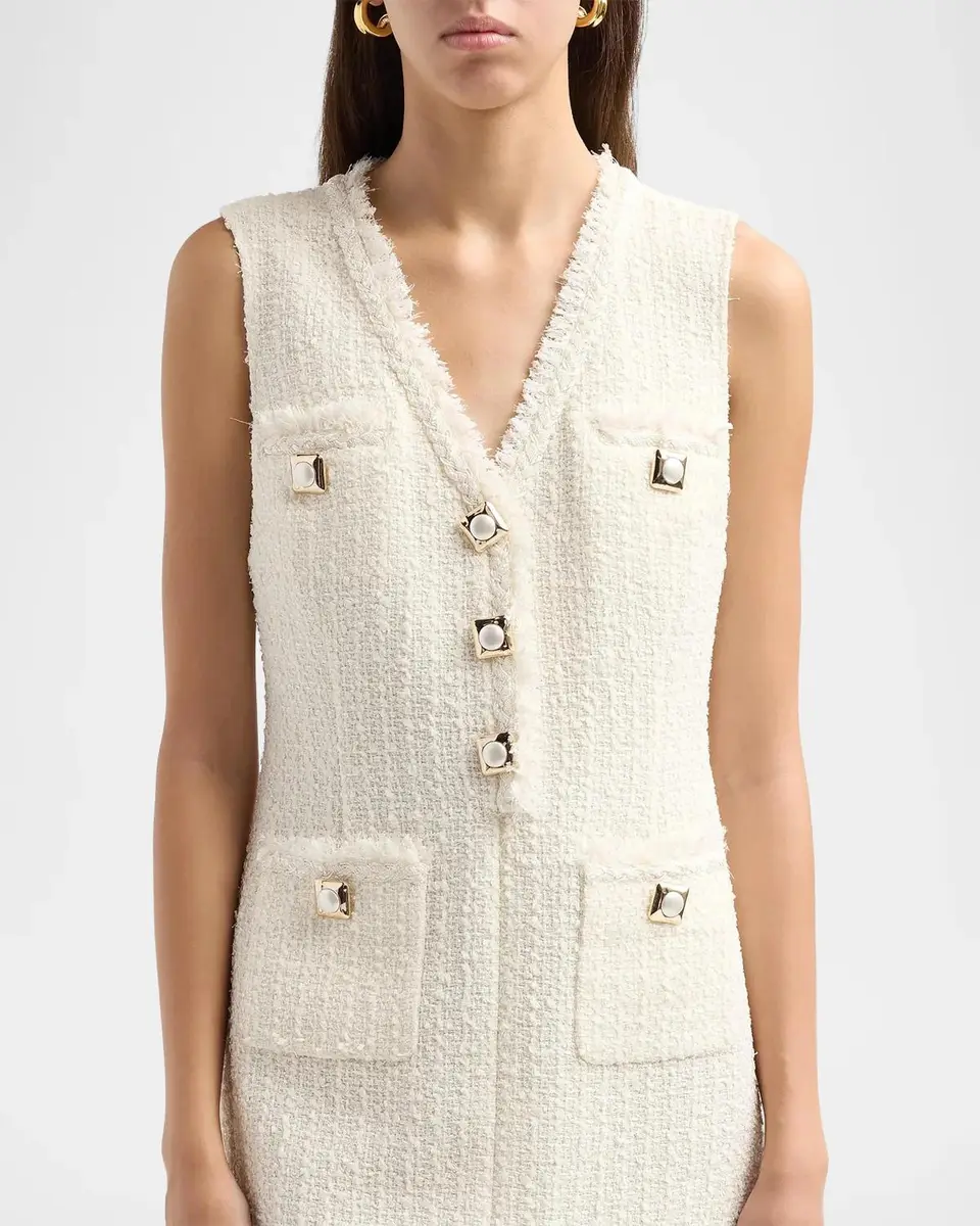 Self-Portrait Bouclé V-Neck Shift Mini Dress | Thumbnail 5 Self-Portrait Bouclé V-Neck Shift Mini Dress | Thumbnail 5