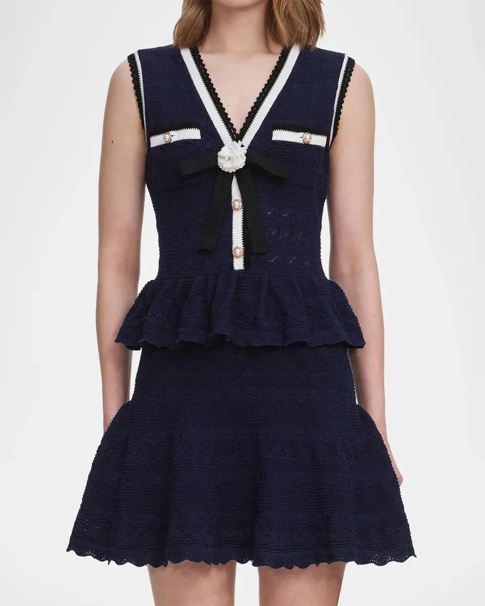 Self-Portrait Pointelle Knit Peplum Mini Dress | Thumbnail 3 Self-Portrait Pointelle Knit Peplum Mini Dress | Thumbnail 3