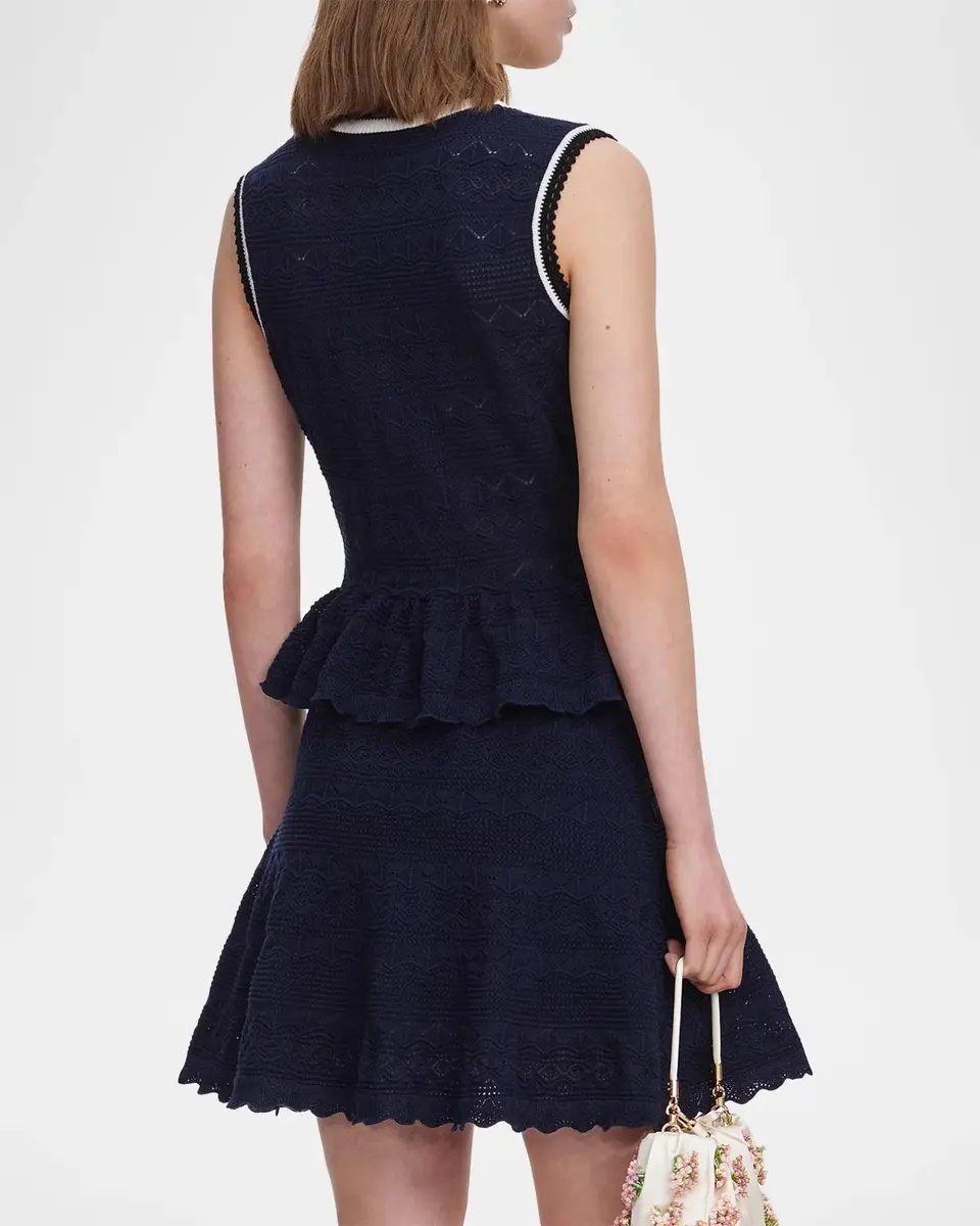 Self-Portrait Pointelle Knit Peplum Mini Dress | Thumbnail 4 Self-Portrait Pointelle Knit Peplum Mini Dress | Thumbnail 4