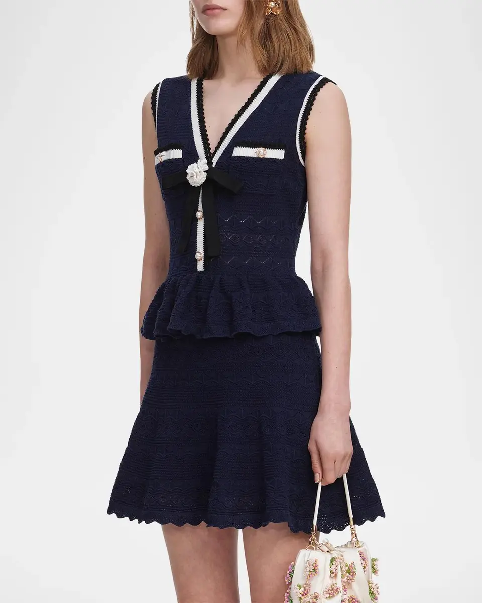 Self-Portrait Pointelle Knit Peplum Mini Dress | Thumbnail 6 Self-Portrait Pointelle Knit Peplum Mini Dress | Thumbnail 6