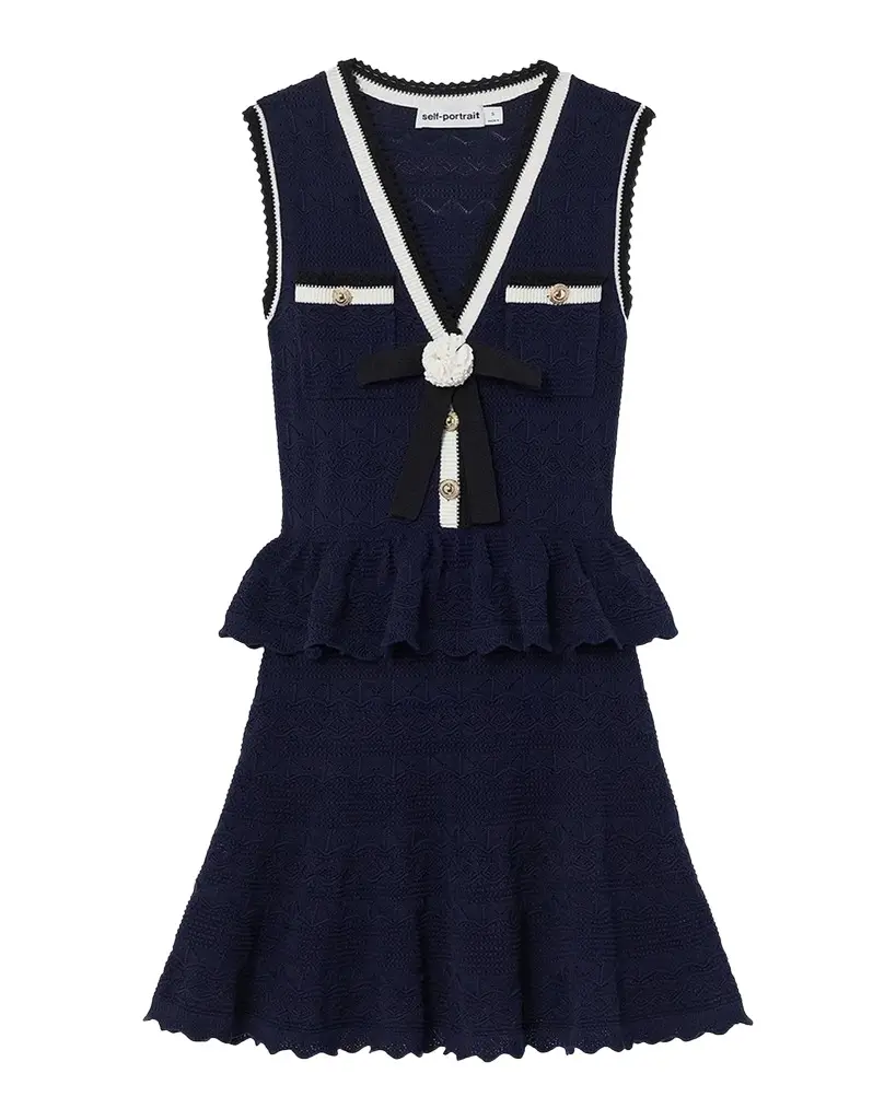 Self-Portrait Pointelle Knit Peplum Mini Dress
