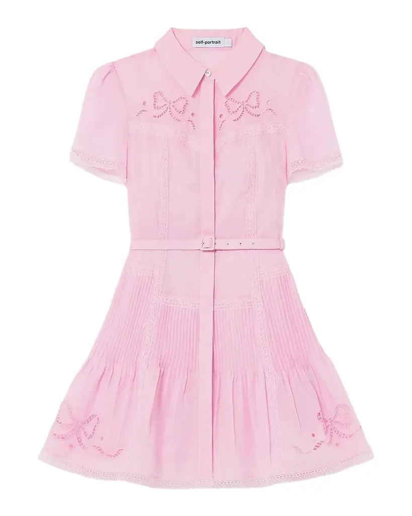 Self-Portrait Embroidered Mini Shirtdress