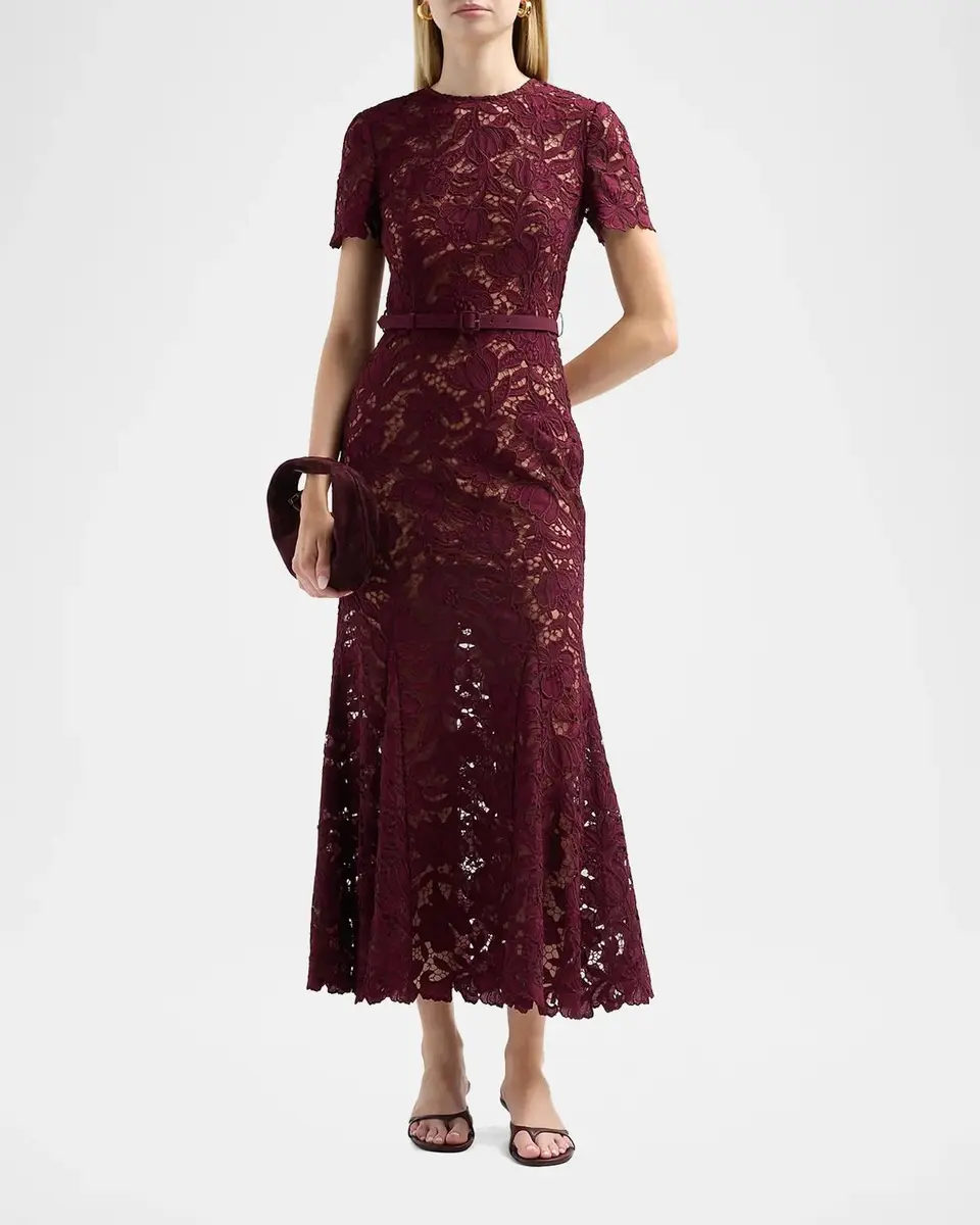Self-Portrait Lace Belted Midi Dress | Thumbnail 2 Self-Portrait Lace Belted Midi Dress | Thumbnail 2
