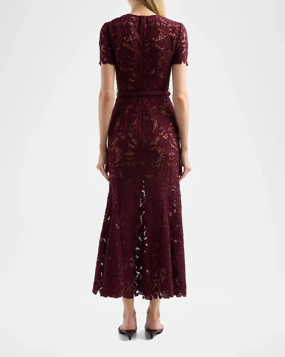 Self-Portrait Lace Belted Midi Dress | Thumbnail 3 Self-Portrait Lace Belted Midi Dress | Thumbnail 3