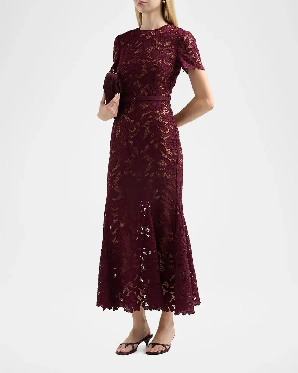 Self-Portrait Lace Belted Midi Dress | Thumbnail 4 Self-Portrait Lace Belted Midi Dress | Thumbnail 4