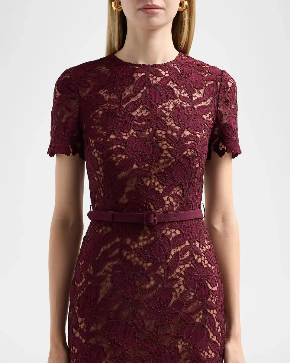 Self-Portrait Lace Belted Midi Dress | Thumbnail 5 Self-Portrait Lace Belted Midi Dress | Thumbnail 5