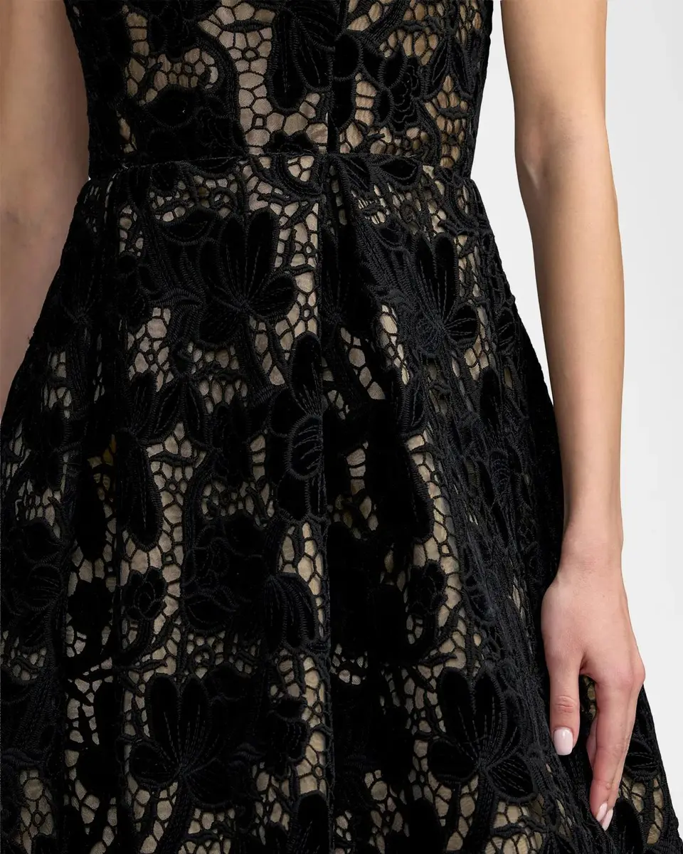 Mac Duggal Velvet Floral Lace Strapless Midi Dress | Thumbnail 4