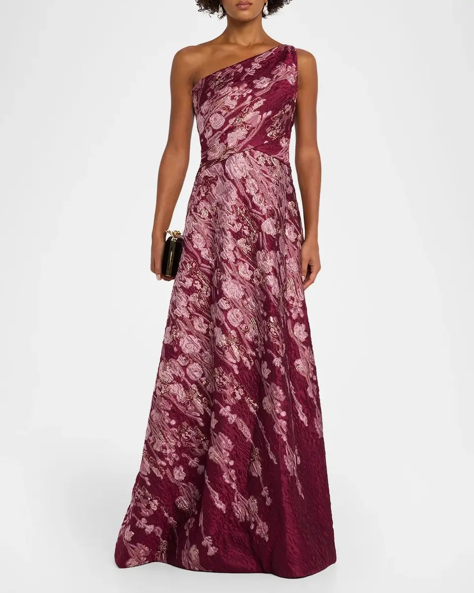Rene Ruiz Collection One-Shoulder Metallic Brocade Gown | Thumbnail 2 Rene Ruiz Collection One-Shoulder Metallic Brocade Gown | Thumbnail 2