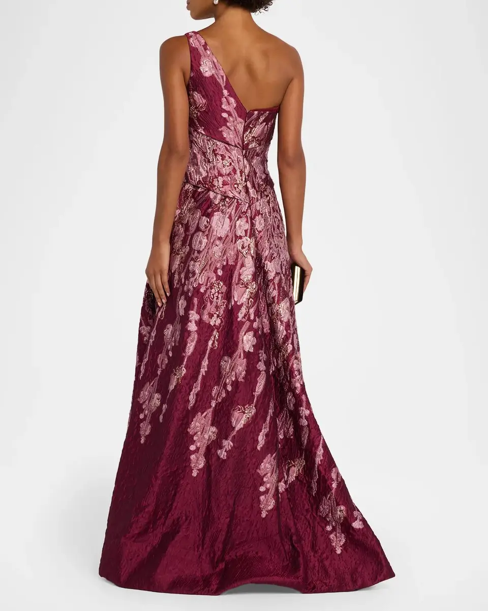 Rene Ruiz Collection One-Shoulder Metallic Brocade Gown | Thumbnail 3 Rene Ruiz Collection One-Shoulder Metallic Brocade Gown | Thumbnail 3