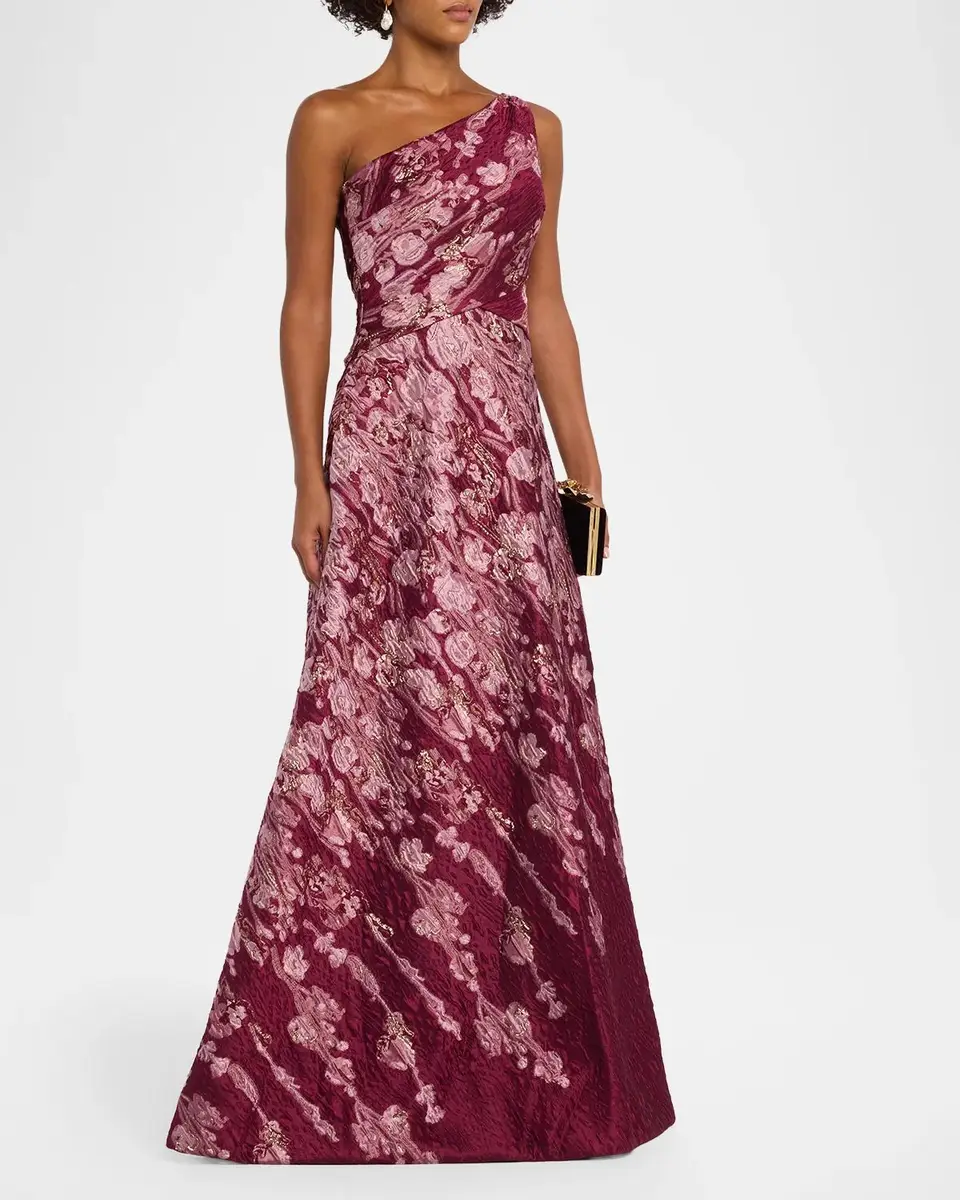 Rene Ruiz Collection One-Shoulder Metallic Brocade Gown | Thumbnail 4 Rene Ruiz Collection One-Shoulder Metallic Brocade Gown | Thumbnail 4