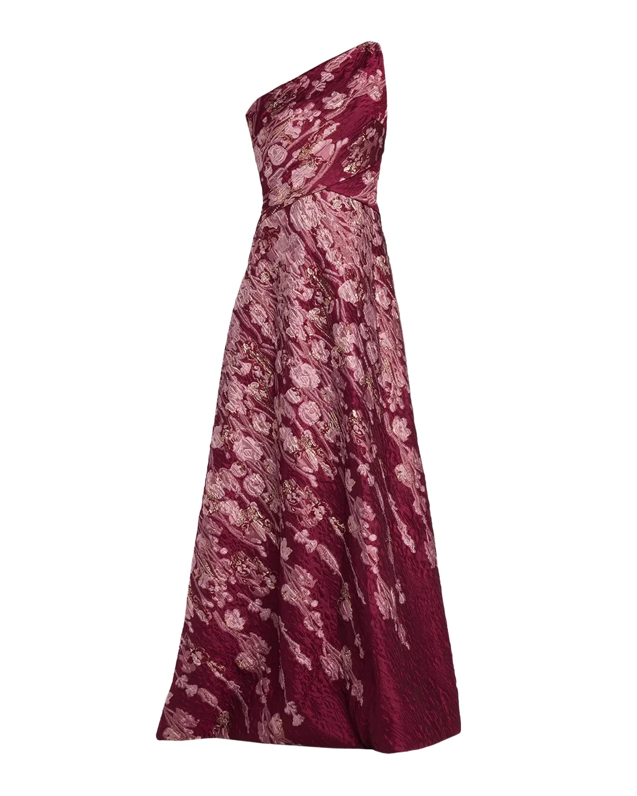 Rene Ruiz Collection One-Shoulder Metallic Brocade Gown