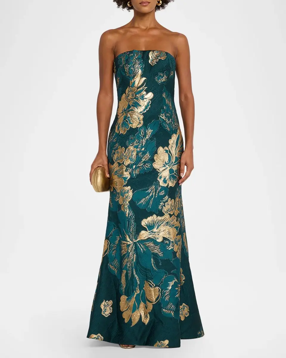 Rene Ruiz Collection Metallic Floral Jacquard Strapless Gown | Thumbnail 2 Rene Ruiz Collection Metallic Floral Jacquard Strapless Gown | Thumbnail 2