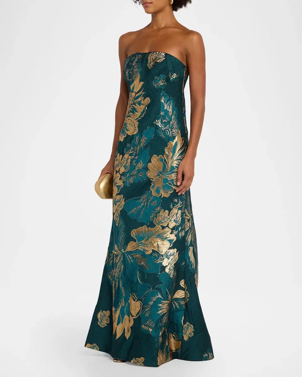 Rene Ruiz Collection Metallic Floral Jacquard Strapless Gown | Thumbnail 4 Rene Ruiz Collection Metallic Floral Jacquard Strapless Gown | Thumbnail 4