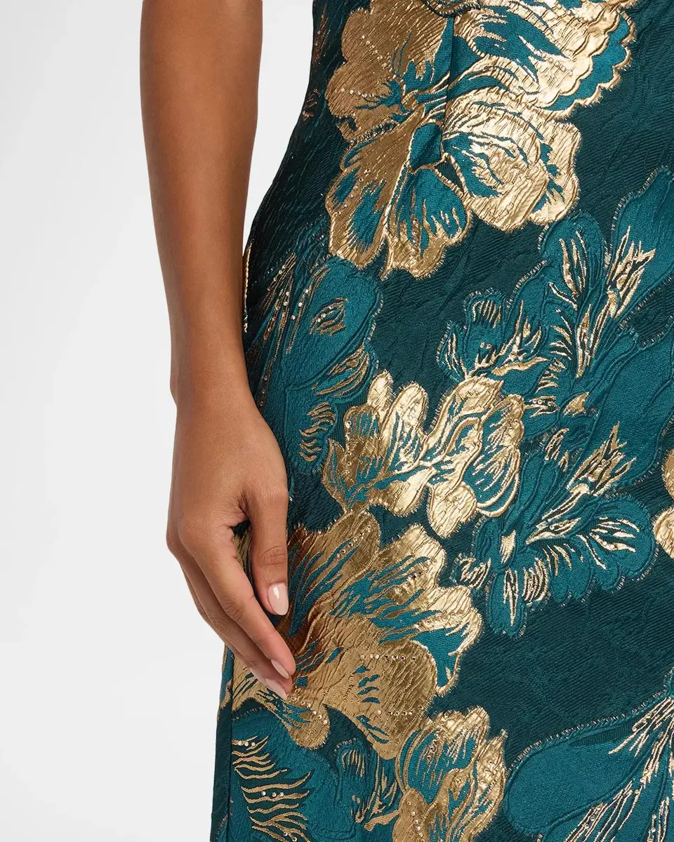 Rene Ruiz Collection Metallic Floral Jacquard Strapless Gown | Thumbnail 5 Rene Ruiz Collection Metallic Floral Jacquard Strapless Gown | Thumbnail 5