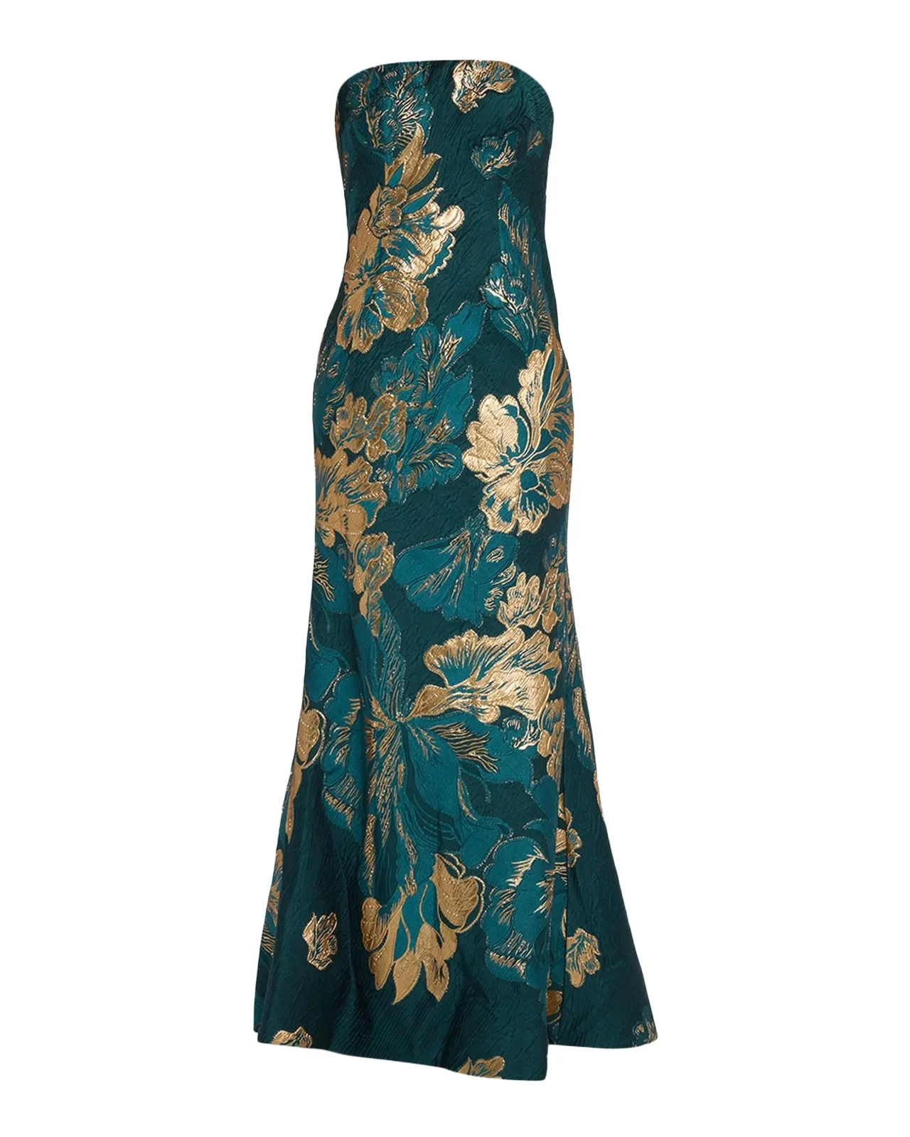 Rene Ruiz Collection Metallic Floral Jacquard Strapless Gown