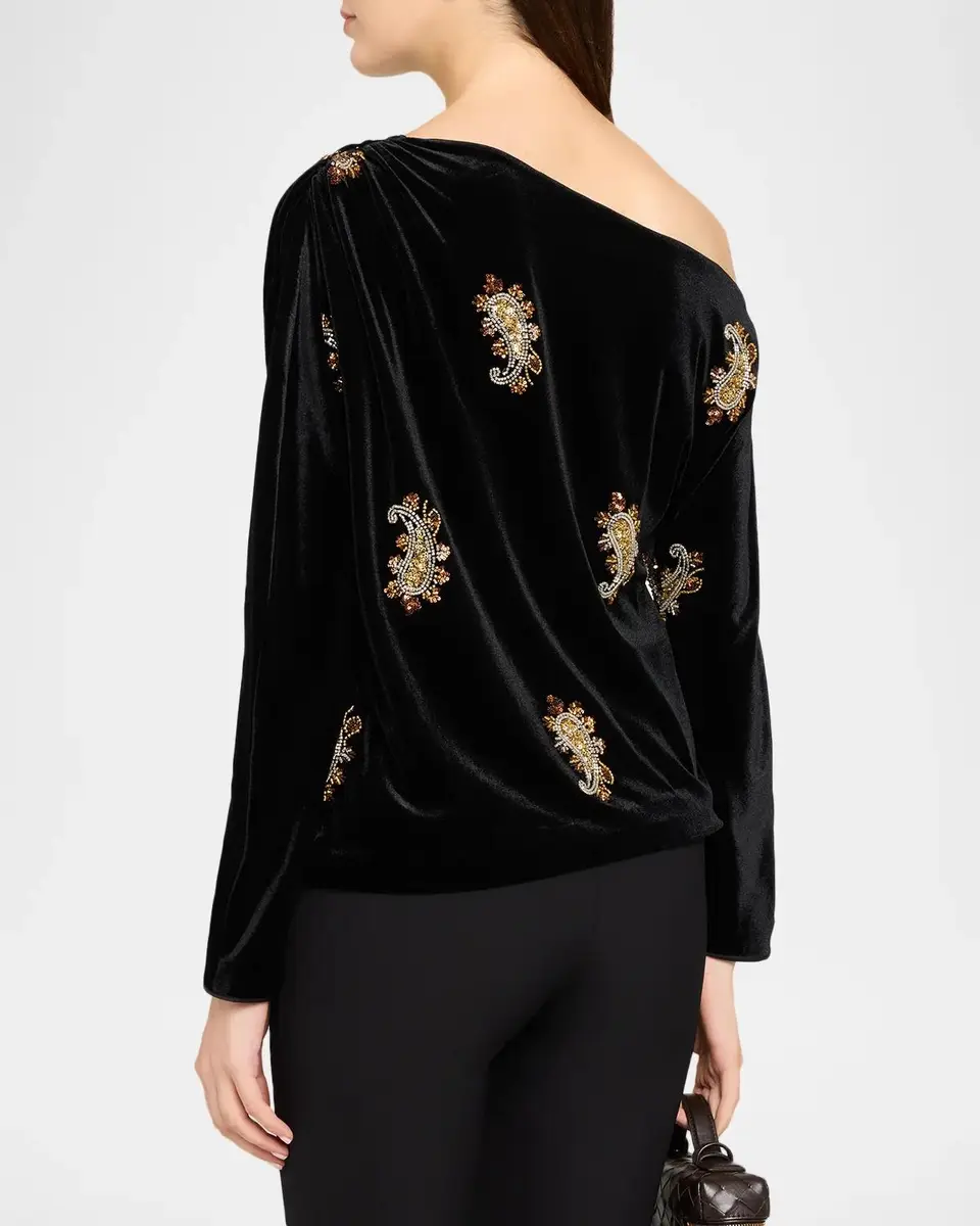 Elie Tahari Beaded Paisley Off-Shoulder Velvet Top | Thumbnail 3 Elie Tahari Beaded Paisley Off-Shoulder Velvet Top | Thumbnail 3