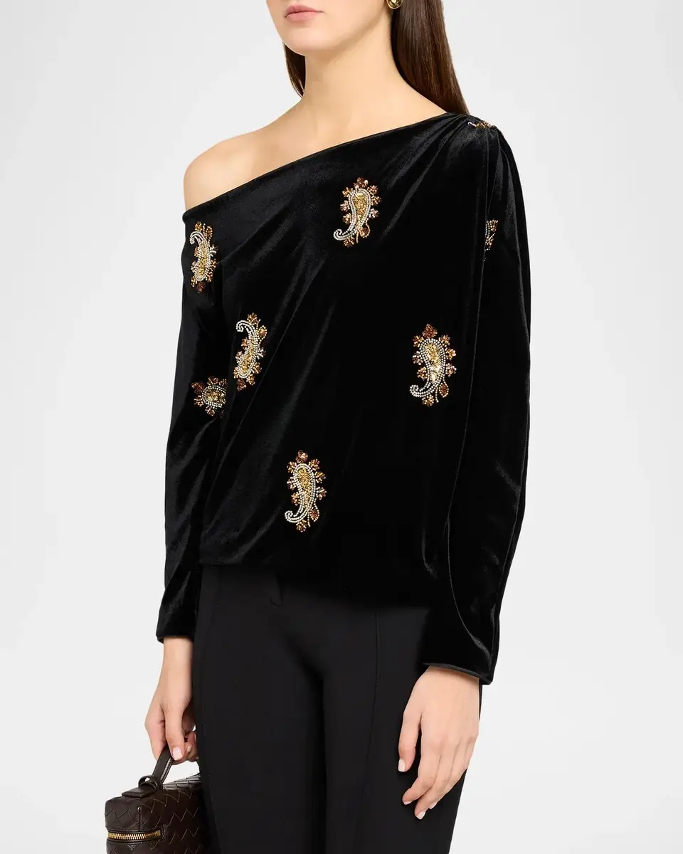 Elie Tahari Beaded Paisley Off-Shoulder Velvet Top | Thumbnail 4 Elie Tahari Beaded Paisley Off-Shoulder Velvet Top | Thumbnail 4