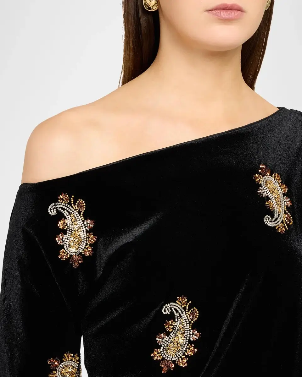Elie Tahari Beaded Paisley Off-Shoulder Velvet Top | Thumbnail 5 Elie Tahari Beaded Paisley Off-Shoulder Velvet Top | Thumbnail 5