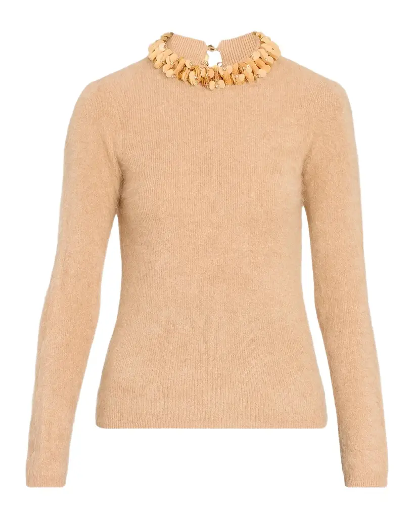 The Ling Sequin-Trim Fuzzy Knit Sweater