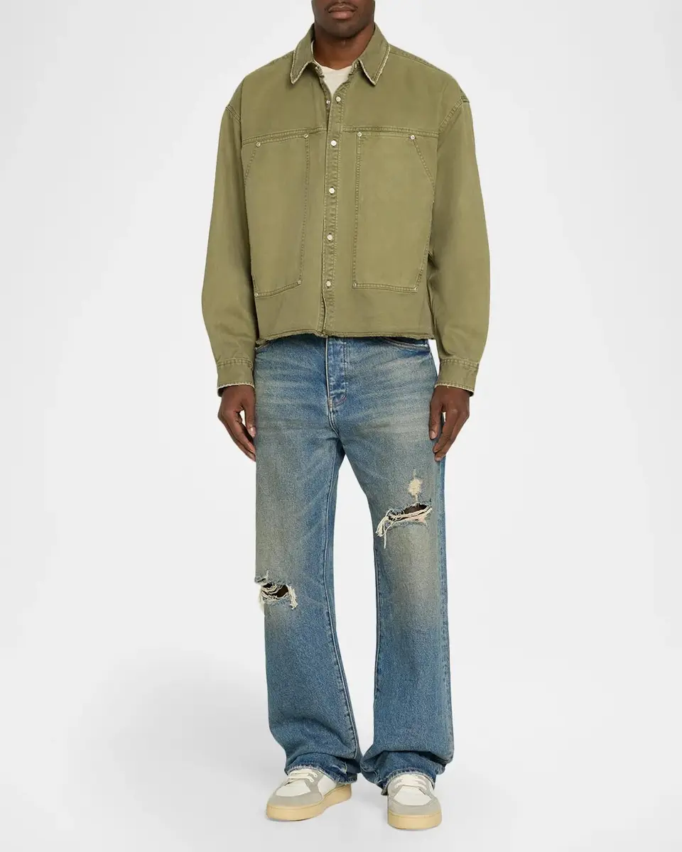 PURPLE Men's Cotton Twill Crop Shirt Jacket | Thumbnail 2 PURPLE Men's Cotton Twill Crop Shirt Jacket | Thumbnail 2