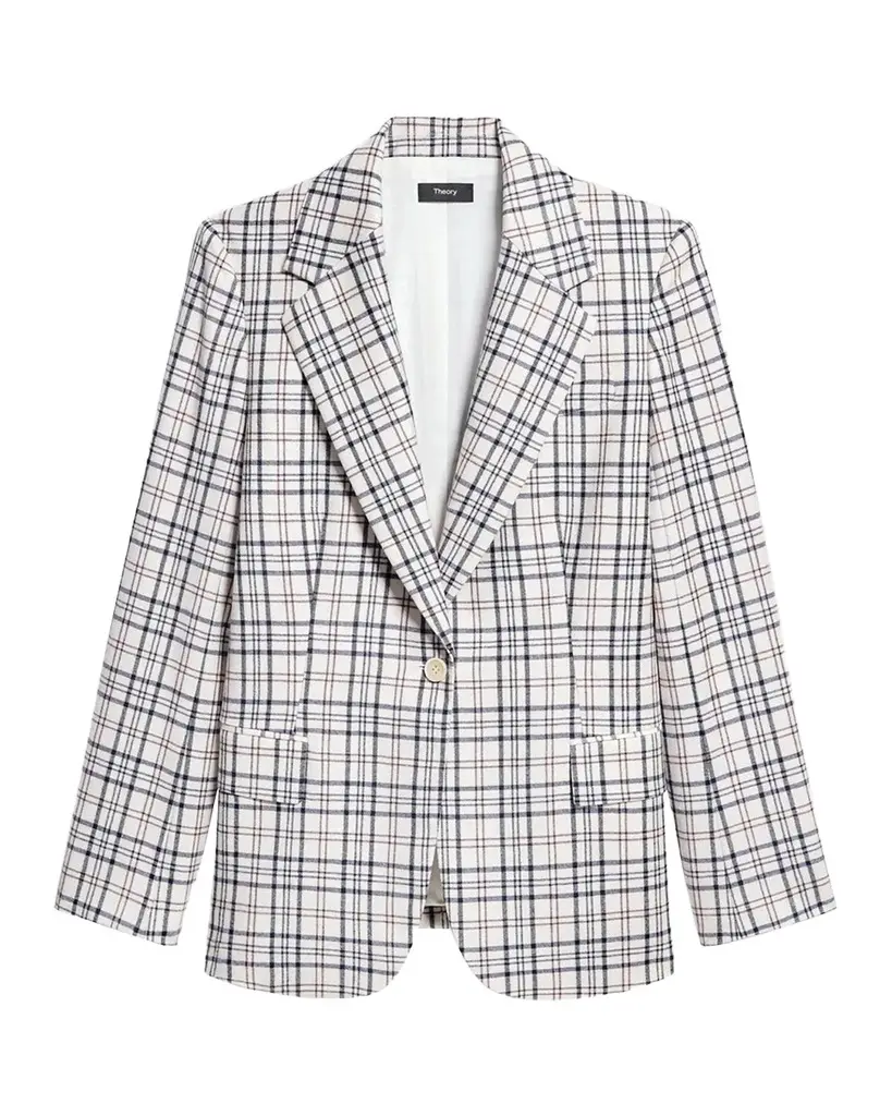 Theory Lynnia Plaid Wool Blazer