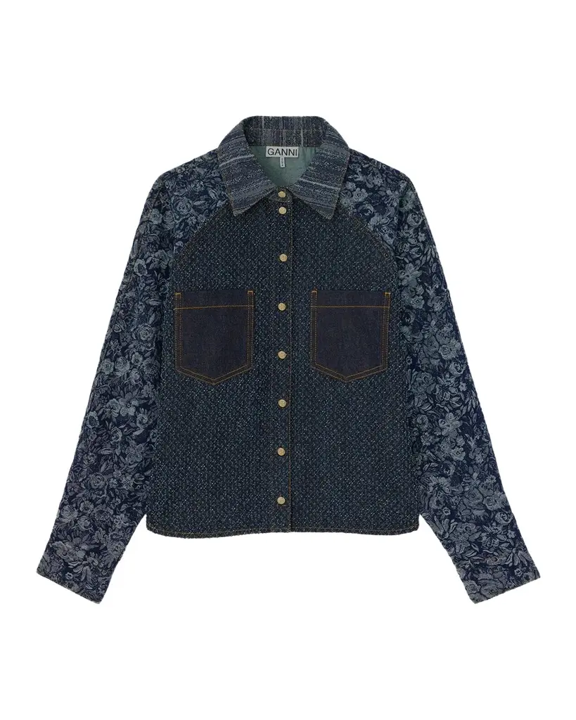 Ganni Patchwork Denim Button-Front Shirt