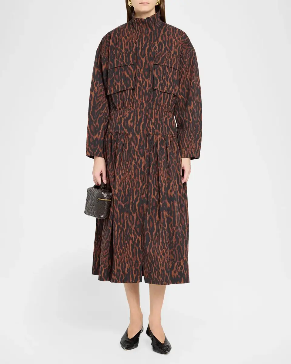 Ganni Printed Stretch Cotton-Blend Utility Midi Dress | Thumbnail 2 Ganni Printed Stretch Cotton-Blend Utility Midi Dress | Thumbnail 2