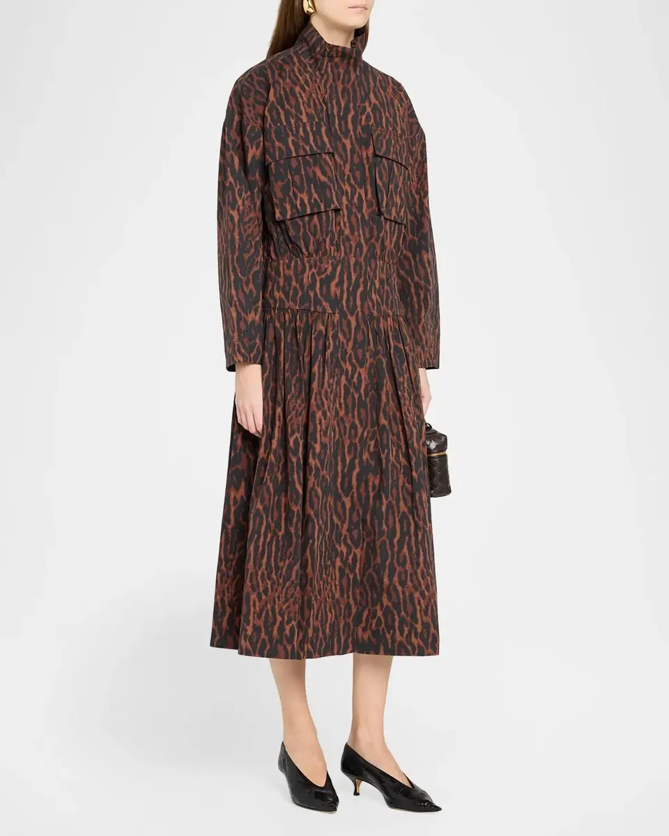 Ganni Printed Stretch Cotton-Blend Utility Midi Dress | Thumbnail 4 Ganni Printed Stretch Cotton-Blend Utility Midi Dress | Thumbnail 4