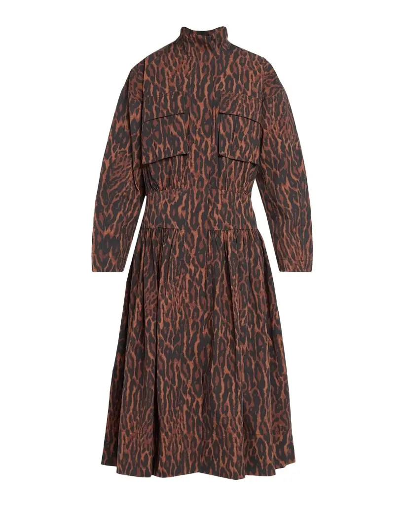 Printed Stretch Cotton-Blend Utility Midi Dress Printed Stretch Cotton-Blend Utility Midi Dress