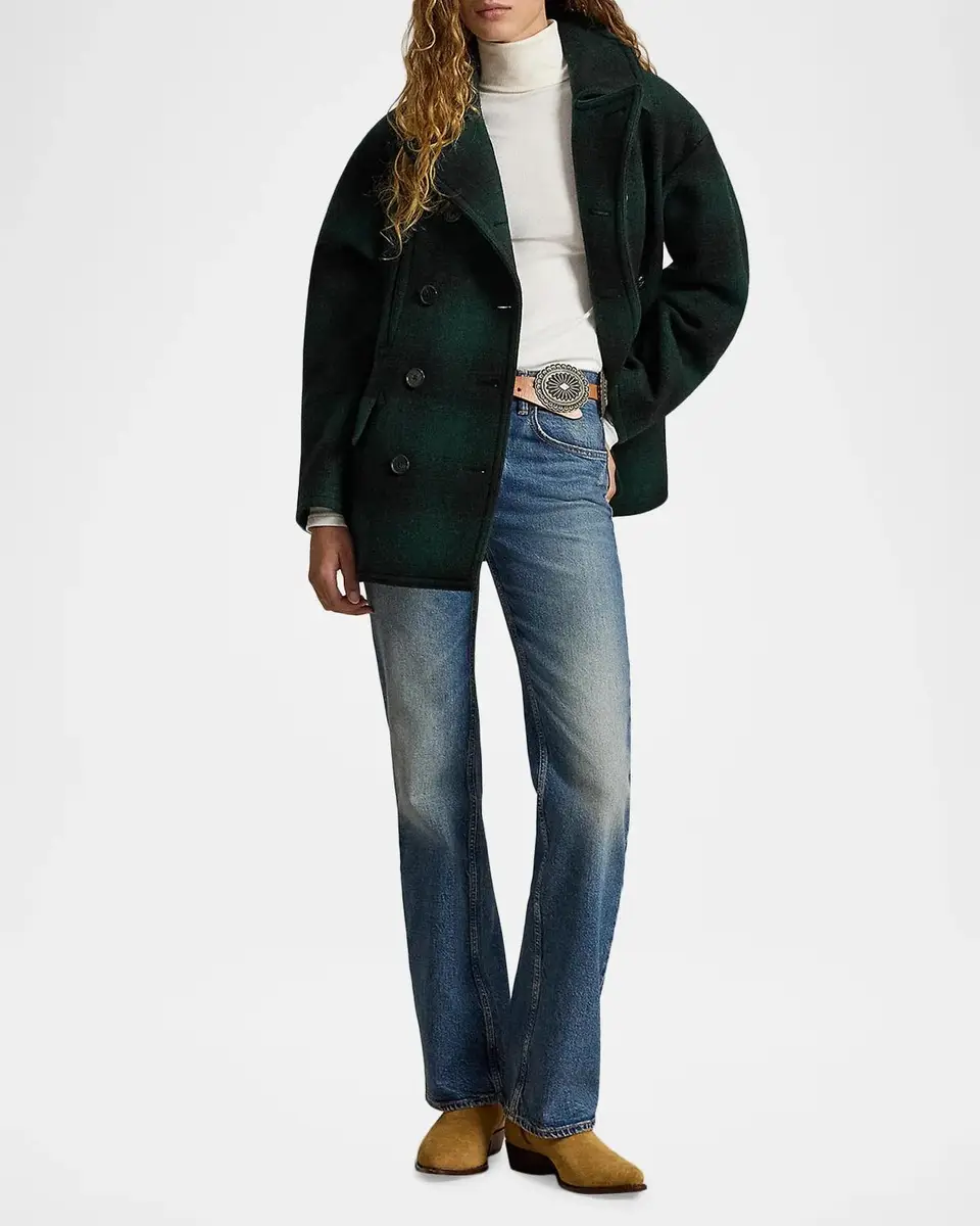 Polo Ralph Lauren Sculpted Plaid Wool-Blend Peacoat | Thumbnail 2