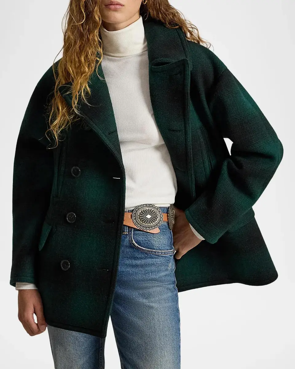 Polo Ralph Lauren Sculpted Plaid Wool-Blend Peacoat | Thumbnail 4
