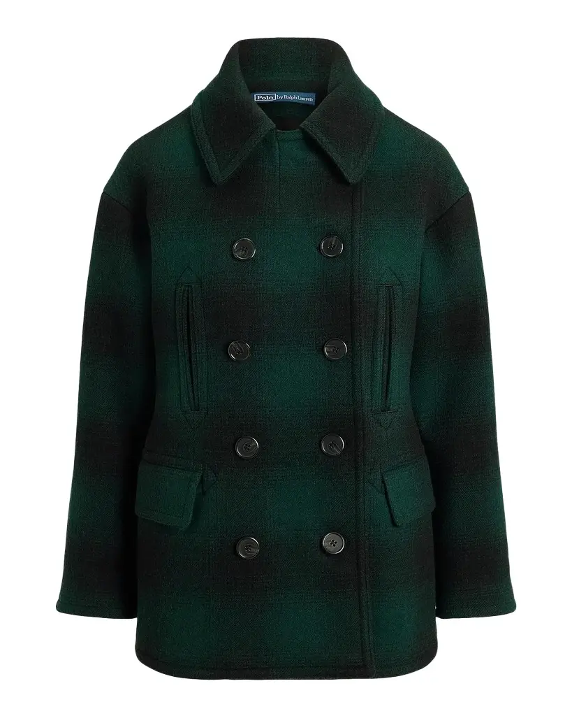 Polo Ralph Lauren Sculpted Plaid Wool-Blend Peacoat