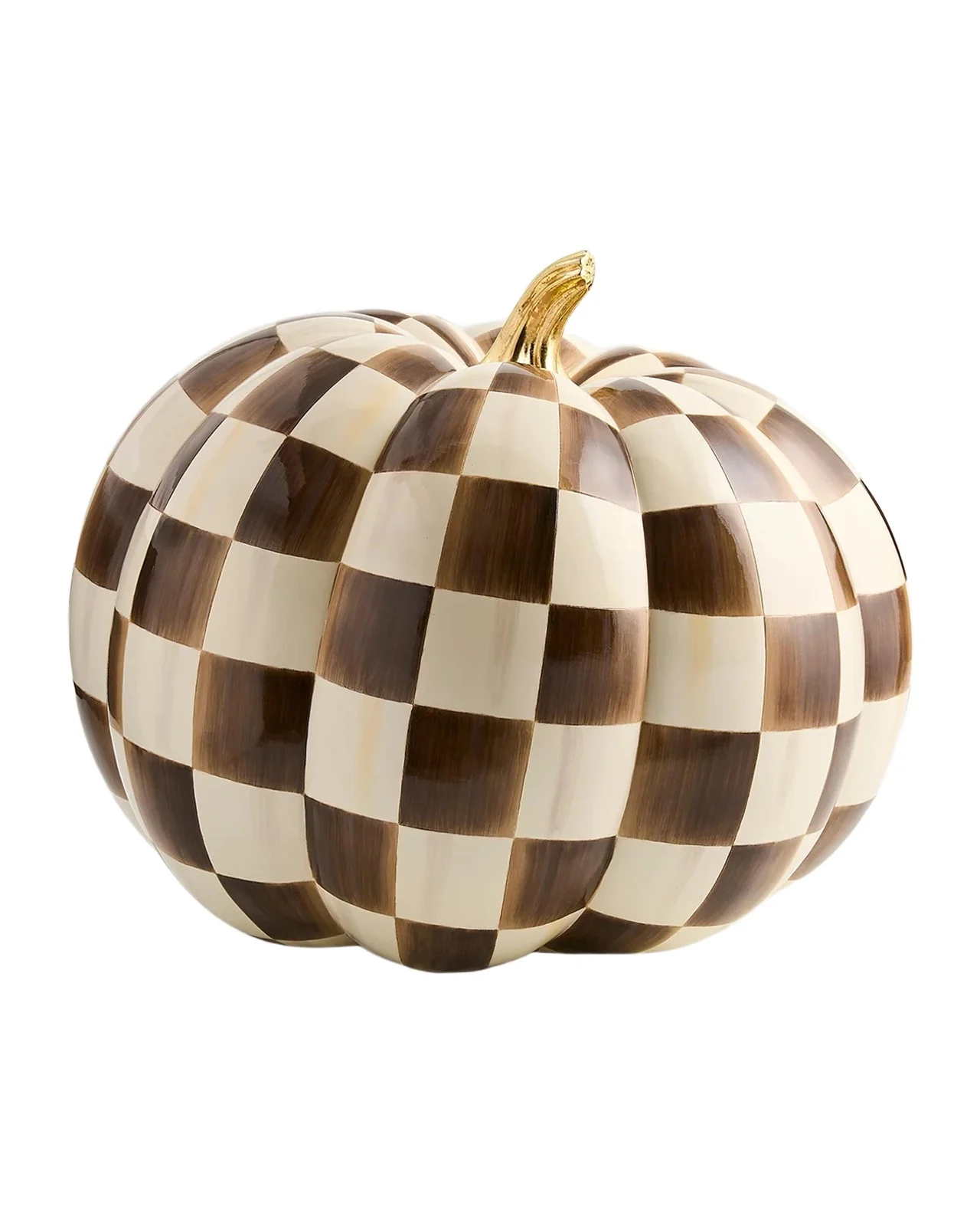 MacKenzie-Childs Jumbo Chocolate Check Resin Pumpkin