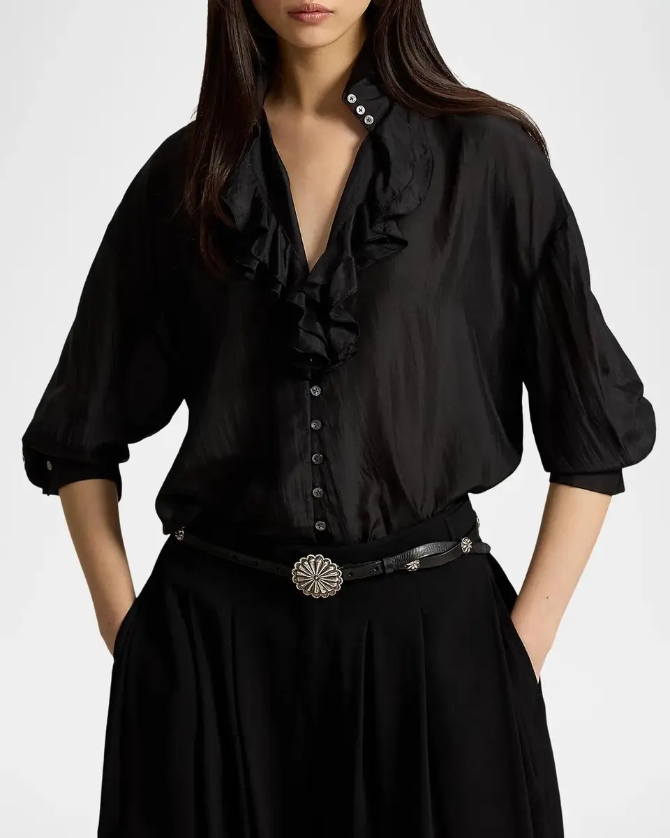 Polo Ralph Lauren Silk Habutai Ruffle Shirt | Thumbnail 4 Polo Ralph Lauren Silk Habutai Ruffle Shirt | Thumbnail 4