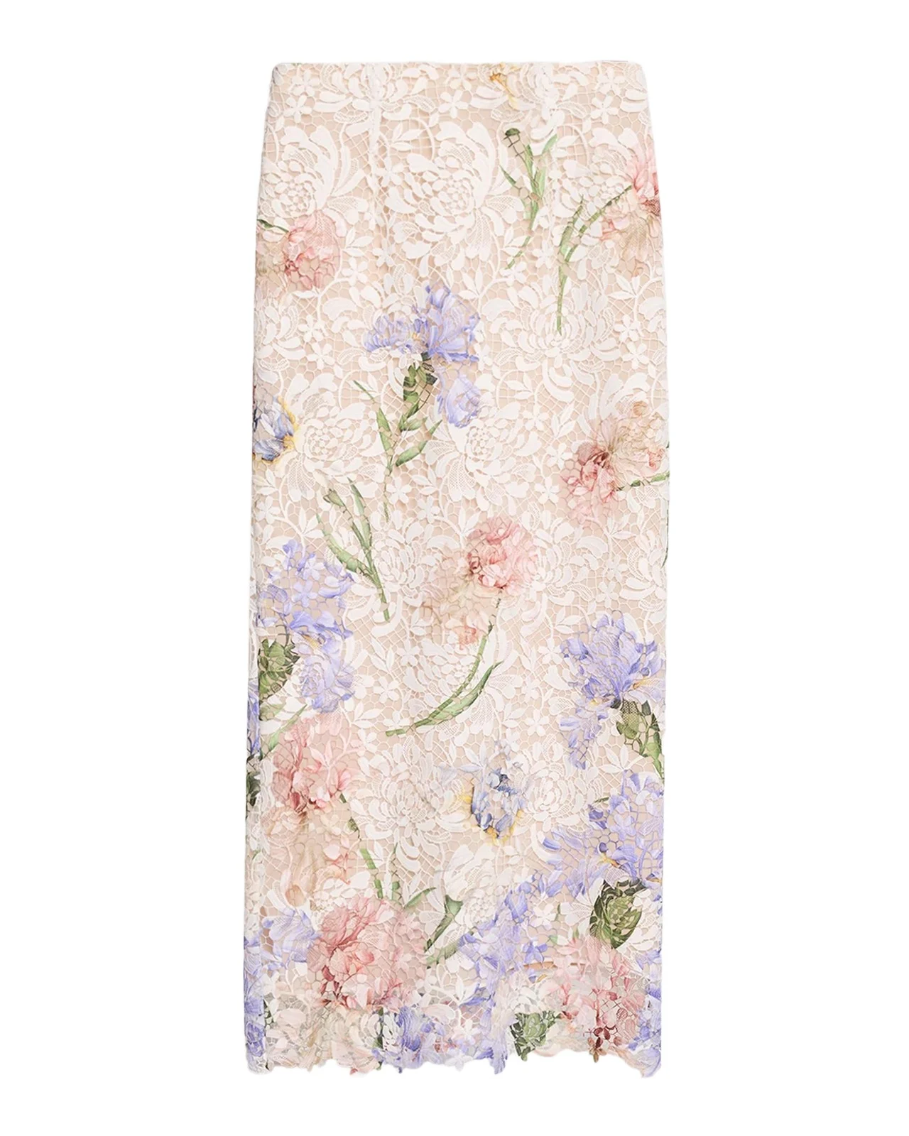 Oscar de la Renta Iris Degrade Print Guipure Lace Midi Skirt