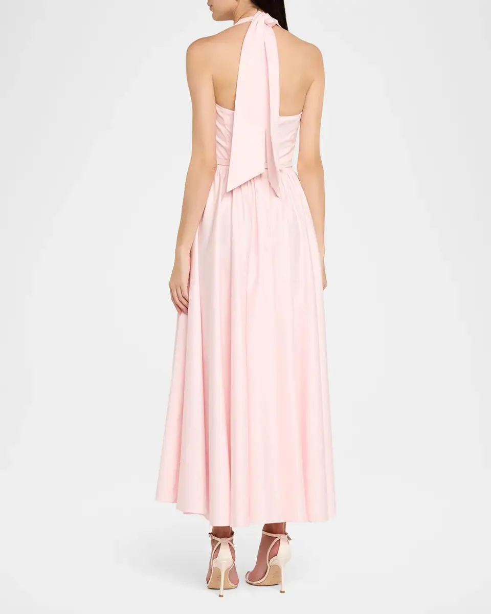 Oscar de la Renta Iris Belted Stretch Cotton Fit-And-Flare Halter Dress | Thumbnail 3