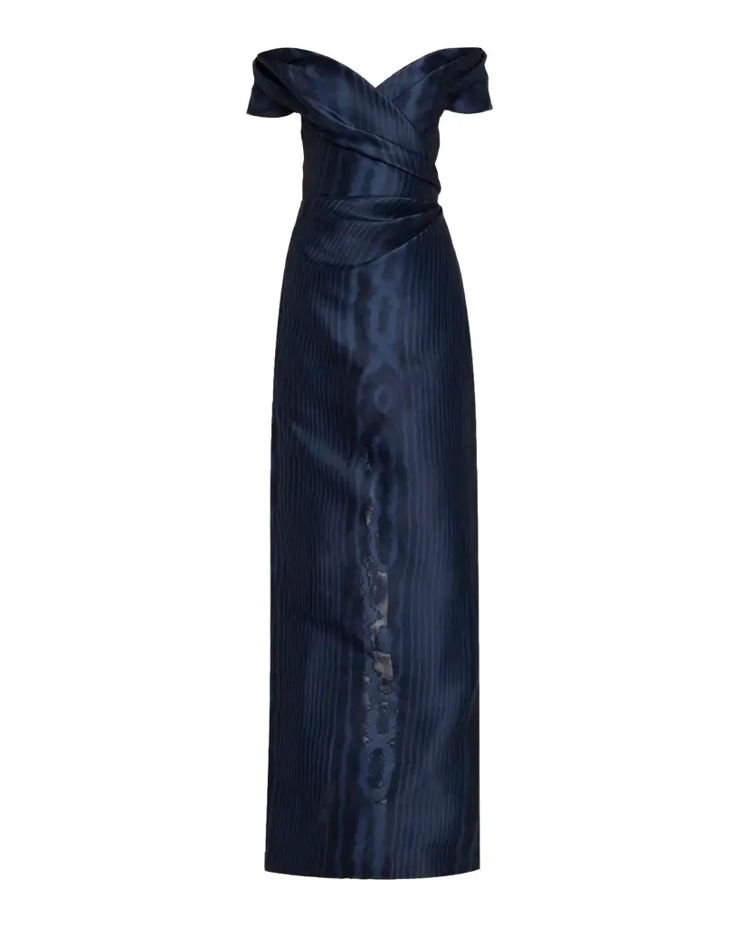 Oscar de la Renta Off-The-Shoulder Moire Silk Gazar Gown