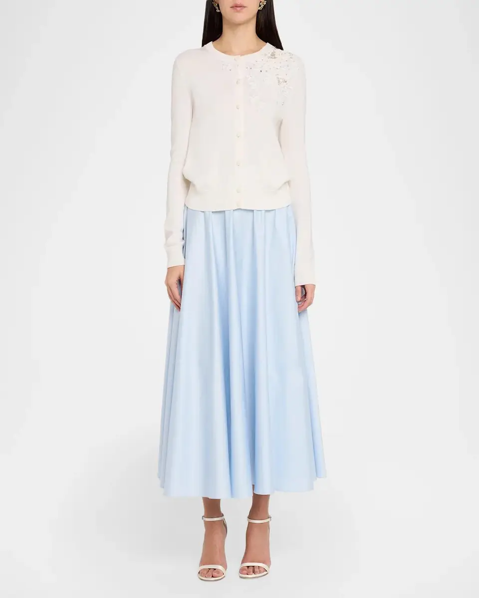 Oscar de la Renta Cotton Poplin Sateen Midi Circle Skirt | Thumbnail 2 Oscar de la Renta Cotton Poplin Sateen Midi Circle Skirt | Thumbnail 2